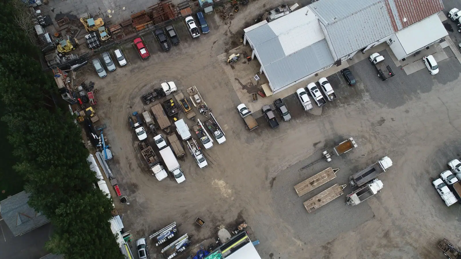 Aerial view of the LPG yard and shop in Vancouver, WA, with trucks, trailers and equipment